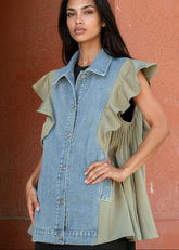 Denim Poplin Ruffle Vest Vests Kate Hewko 