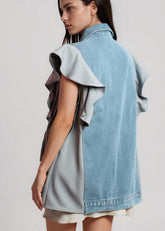 Denim Poplin Ruffle Vest Vests Kate Hewko 
