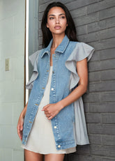 Denim Poplin Ruffle Vest Vests Kate Hewko Grey One size 