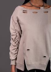 Distressed Cinched Sleeve Sweatshirt Sweatshirts Kate Hewko 