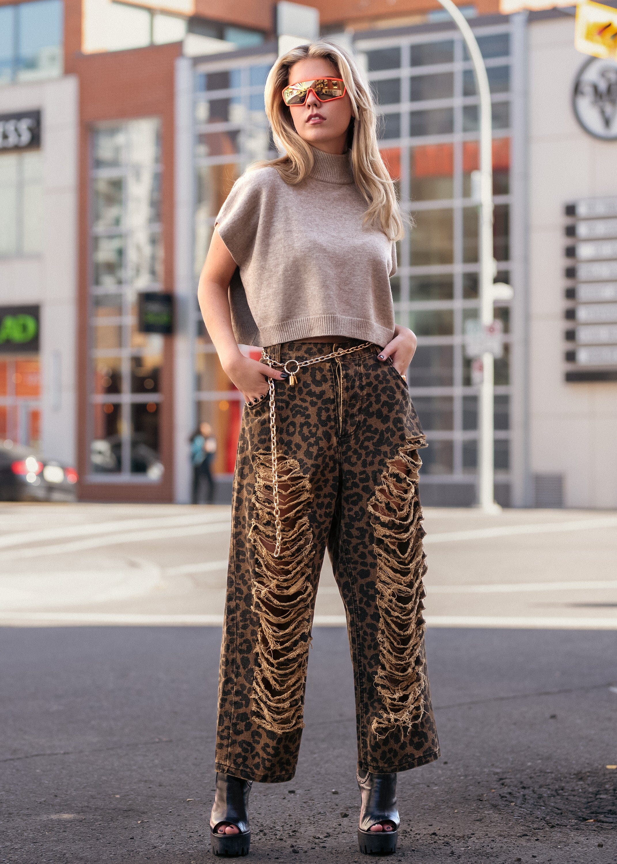 Distressed Denim Leopard Pants Pants Kate Hewko 