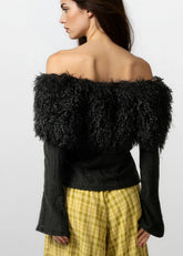 Distressed Faux Fur Off Shoulder Blouse Blouses Kate Hewko 