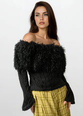 Distressed Faux Fur Off Shoulder Blouse Blouses Kate Hewko 