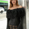 Distressed Faux Fur Off Shoulder Blouse Blouses Kate Hewko 