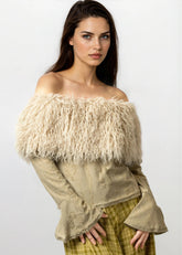 Distressed Faux Fur Off Shoulder Blouse Blouses Kate Hewko 