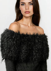 Distressed Faux Fur Off Shoulder Blouse Blouses Kate Hewko 