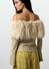 Distressed Faux Fur Off Shoulder Blouse Blouses Kate Hewko 