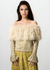 Distressed Faux Fur Off Shoulder Blouse Blouses Kate Hewko 
