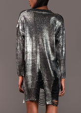 Distressed Metallic Knit Sweater Sweaters Kate Hewko 