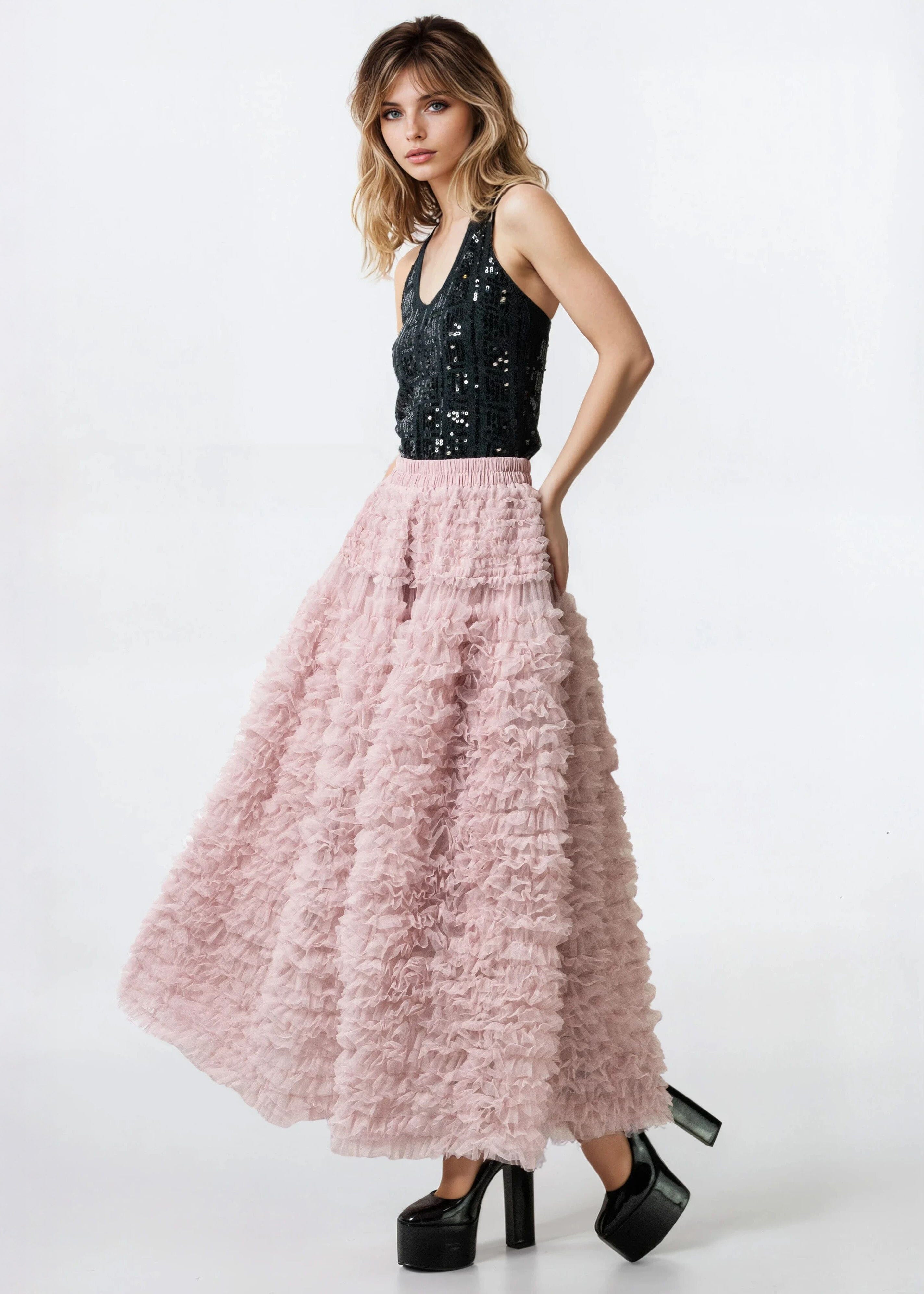 Ruffle Tulle Maxi Skirt Knee Length Dusty Pink Tiered Ruffle Tulle Maxi Skirt All Bottoms Red Ruffle Tulle Maxi Skirt Knee Length Dusty Pink Tiered Ruffle Tulle Maxi Skirt All Bottoms Red