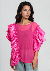 Dramatic Ruffle Sleeve Mesh Top Blouses Kate Hewko 