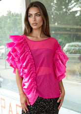 Dramatic Ruffle Sleeve Mesh Top Blouses Kate Hewko 