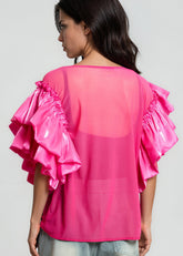 Dramatic Ruffle Sleeve Mesh Top Blouses Kate Hewko 