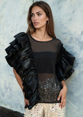 Dramatic Ruffle Sleeve Mesh Top Blouses Kate Hewko 
