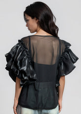 Dramatic Ruffle Sleeve Mesh Top Blouses Kate Hewko 