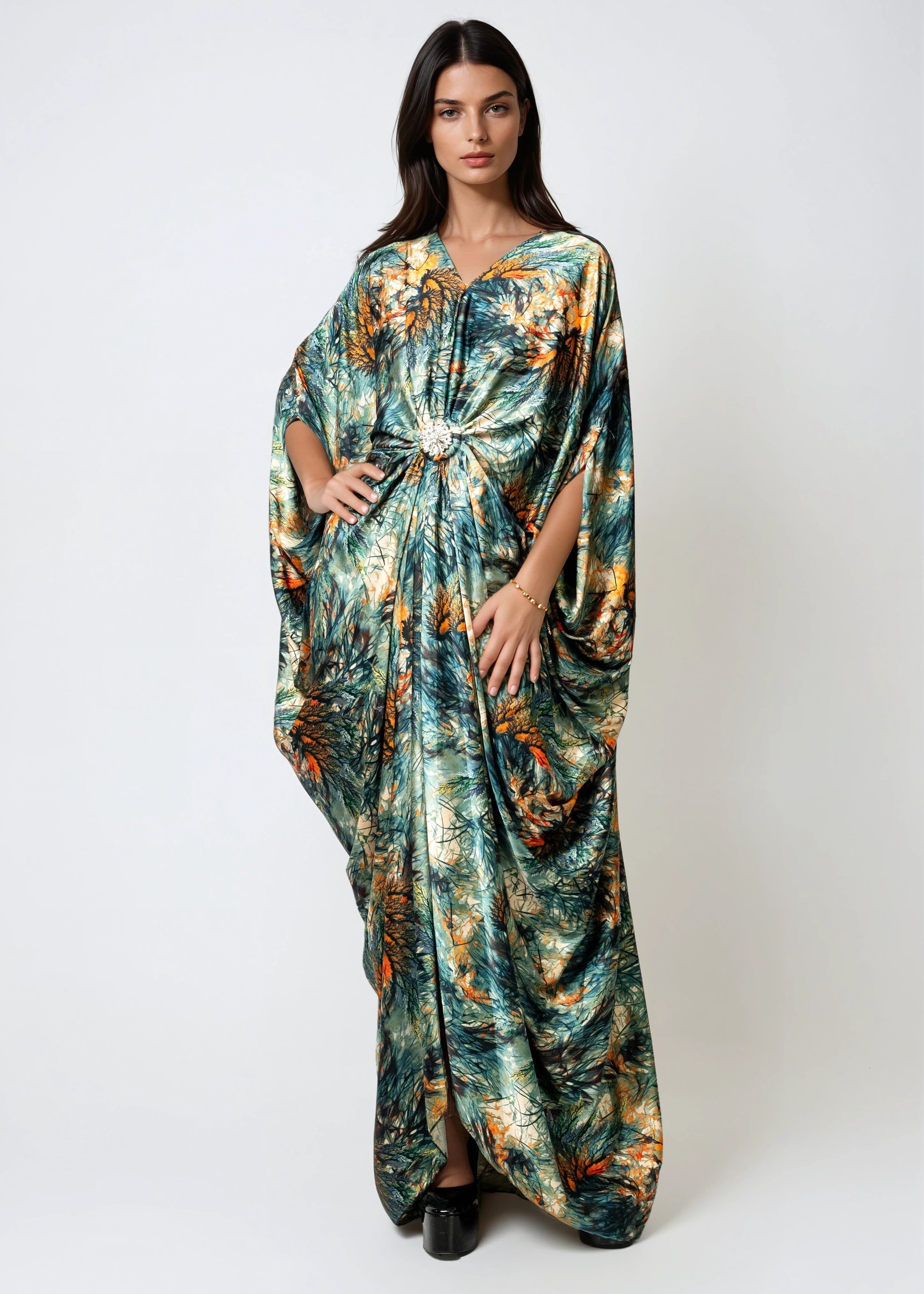 Draped Twist Front Kaftan Dress Draped Twist Front Kaftan Dress