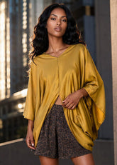 Draped V Neck Kaftan Top Blouses Kate Hewko 
