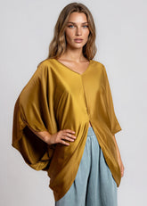 Draped V Neck Kaftan Top Blouses Kate Hewko 