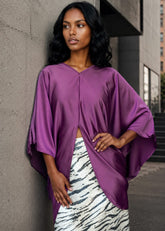 Draped V Neck Kaftan Top Blouses Kate Hewko Purple One size 