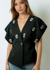 Embellished Brooch Wrap Blouse Blouses Kate Hewko 