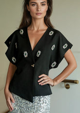 Embellished Brooch Wrap Blouse Blouses Kate Hewko 