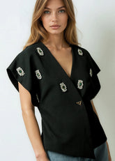 Embellished Brooch Wrap Blouse Blouses Kate Hewko 