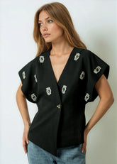 Embellished Brooch Wrap Blouse Blouses Kate Hewko 