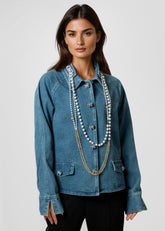Embellished Denim Bow Jacket Outerwear Kate Hewko 