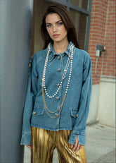 Embellished Denim Bow Jacket Outerwear Kate Hewko Light Denim One size 