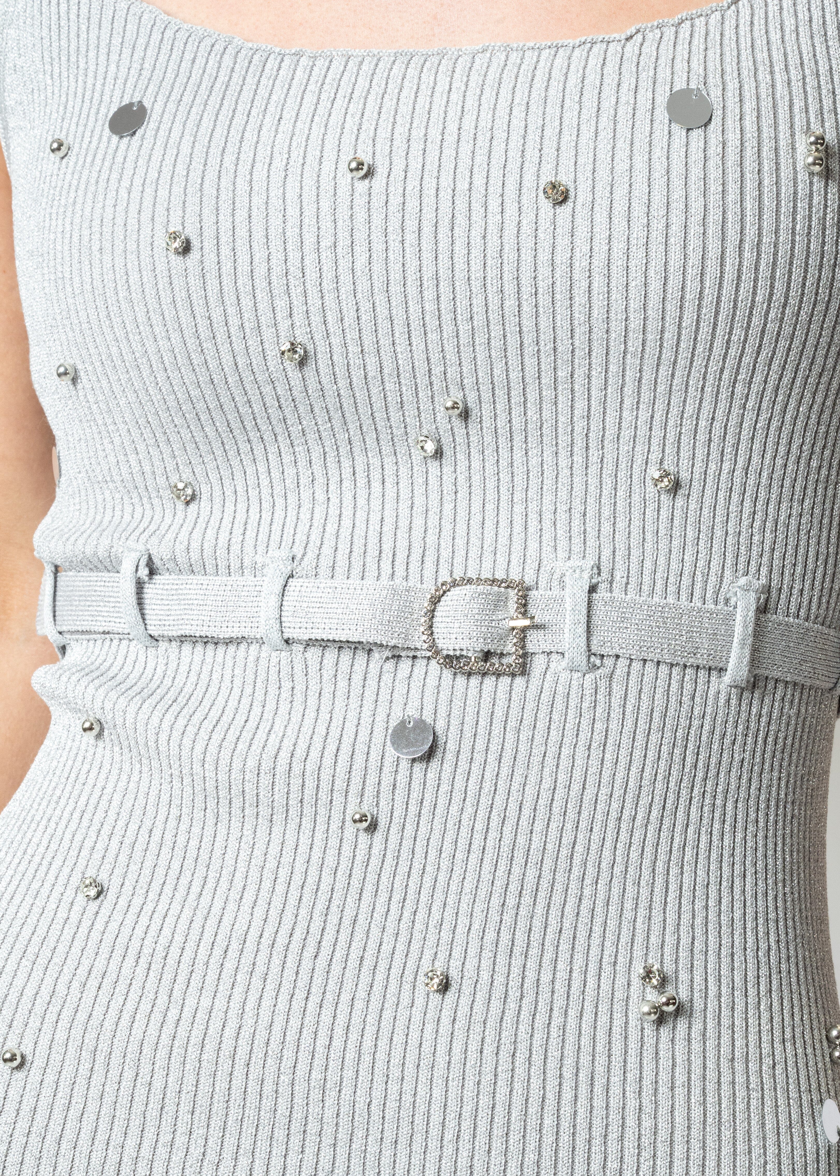 Embellished Knitted Bodycon Dress - Kate Hewko Gray / One size Embellished Knitted Bodycon Dress - Kate Hewko Gray / One size