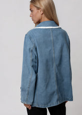 Embellished Lace Trim Denim Blazer Blazers Kate Hewko 