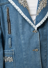 Embellished Lace Trim Denim Blazer Blazers Kate Hewko 