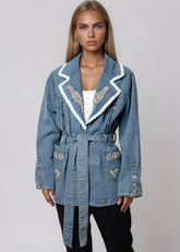 Embellished Lace Trim Denim Blazer Blazers Kate Hewko 