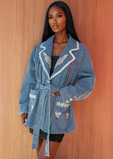 Embellished Lace Trim Denim Blazer Blazers Kate Hewko 