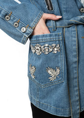 Embellished Lace Trim Denim Blazer Blazers Kate Hewko 