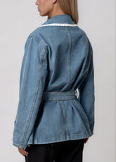 Embellished Lace Trim Denim Blazer Blazers Kate Hewko 