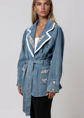 Embellished Lace Trim Denim Blazer Blazers Kate Hewko 