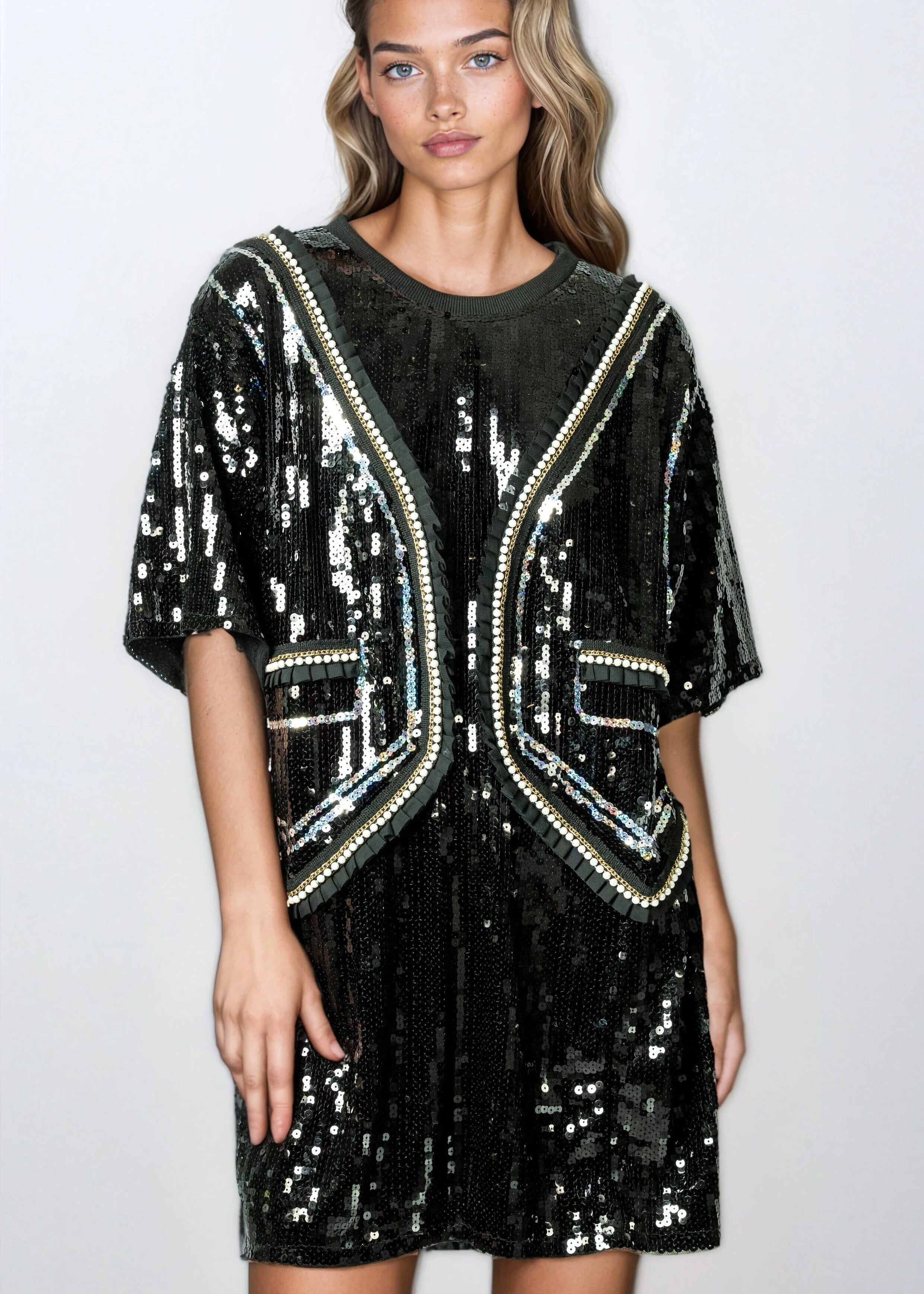 Embellished Tuxedo Sequin Tee Dress | Kate Hewko Embellished Tuxedo Sequin Tee Dress | Kate Hewko
