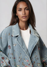 Embroidered Floral Denim Jacket Outerwear Kate Hewko 