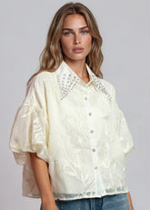 Embroidered Studded Collar Blouse Blouses Kate Hewko 