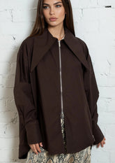 Exaggerated Collar Zip Blouse Blouses Kate Hewko 