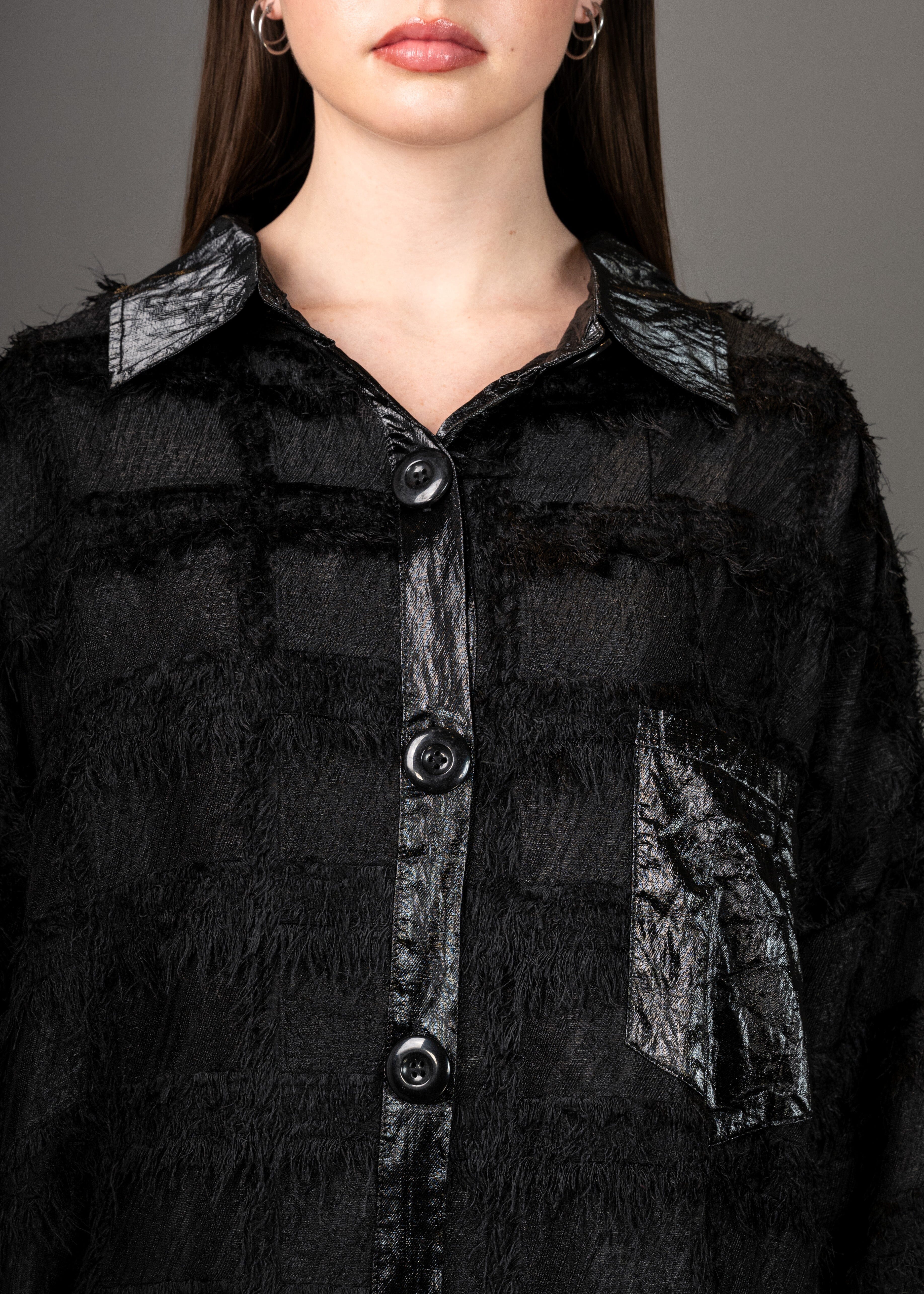 Faux Feather Patent Trim Button Up Layering Pieces Kate Hewko 