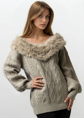 Faux Fur Collared Cable Knit Sweater Sweaters Kate Hewko 