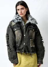 Faux Fur Distressed Grunge Denim Jacket Outerwear Kate Hewko 