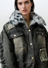 Faux Fur Distressed Grunge Denim Jacket Outerwear Kate Hewko 