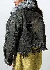 Faux Fur Distressed Grunge Denim Jacket Outerwear Kate Hewko 