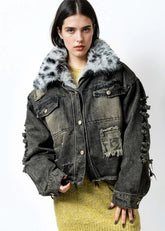 Faux Fur Distressed Grunge Denim Jacket Outerwear Kate Hewko 