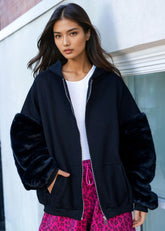 Faux Fur Sleeve Zip Hoodie Sweatshirts Kate Hewko 