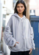 Faux Fur Sleeve Zip Hoodie Sweatshirts Kate Hewko 