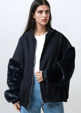 Faux Fur Sleeve Zip Hoodie Sweatshirts Kate Hewko 